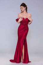 Elegant Sheath Column Sweep Brush Train Stretch Satin Prom Dress for Prom