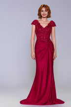 Elegant Sheath Column Sweep Brush Train Stretch Satin Prom Dress for Prom