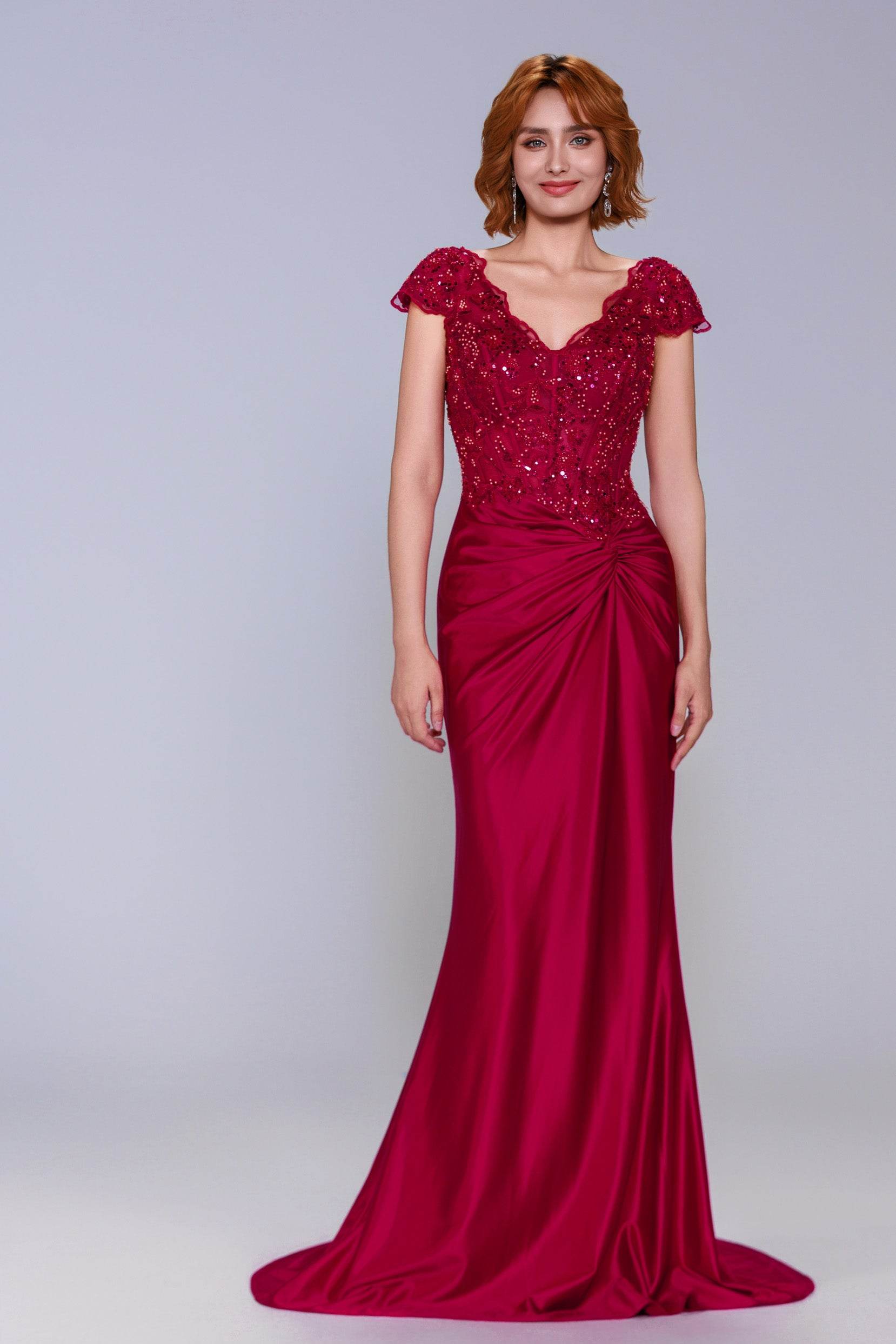 Elegant Sheath Column Sweep Brush Train Stretch Satin Prom Dress for Prom