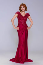 Elegant Sheath Column Sweep Brush Train Stretch Satin Prom Dress for Prom