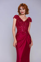 Elegant Sheath Column Sweep Brush Train Stretch Satin Prom Dress for Prom
