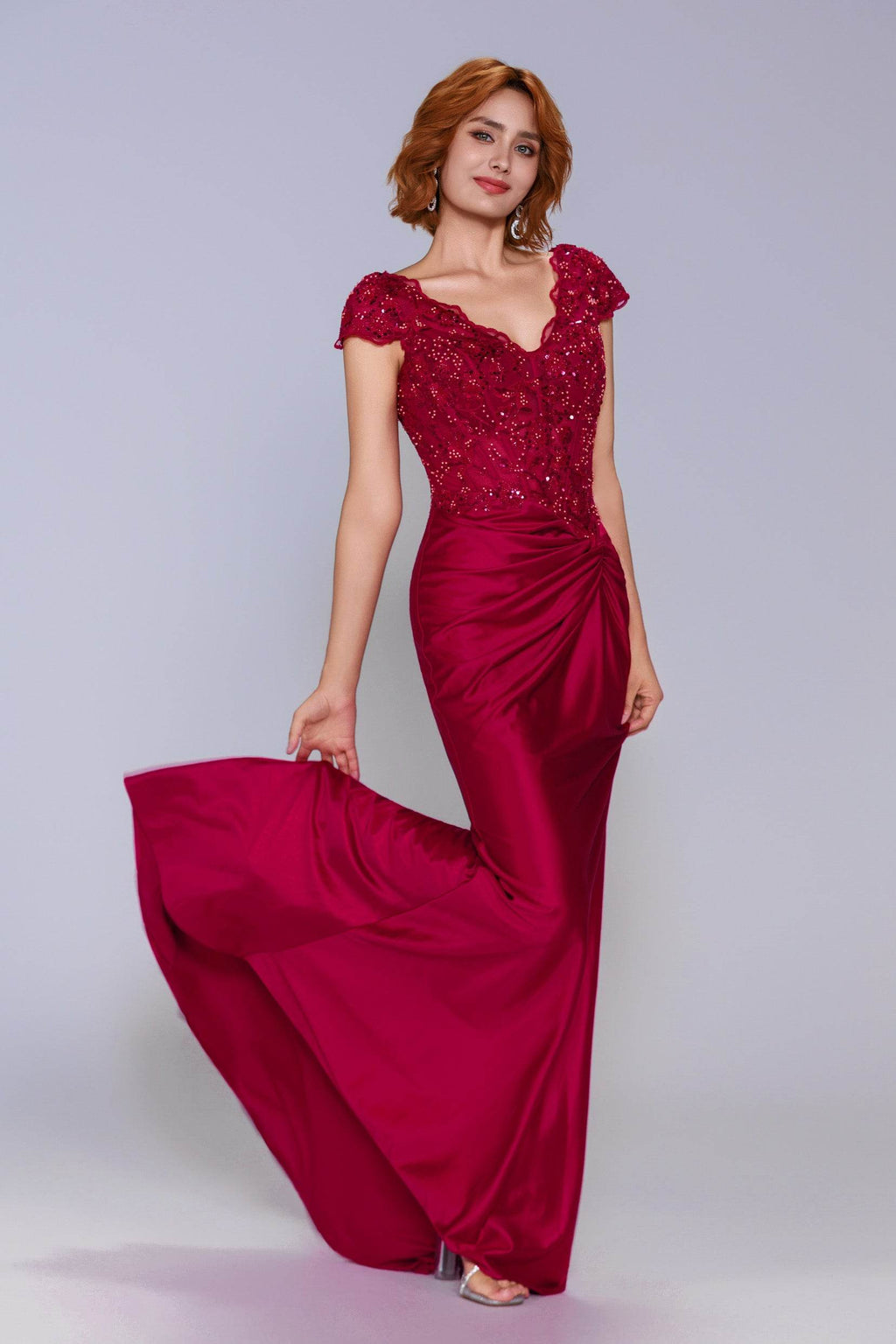Elegant Sheath Column Sweep Brush Train Stretch Satin Prom Dress for Prom