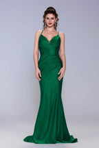 Elegant Sheath Column Sweep Brush Train Stretch Satin Prom Dress for Prom