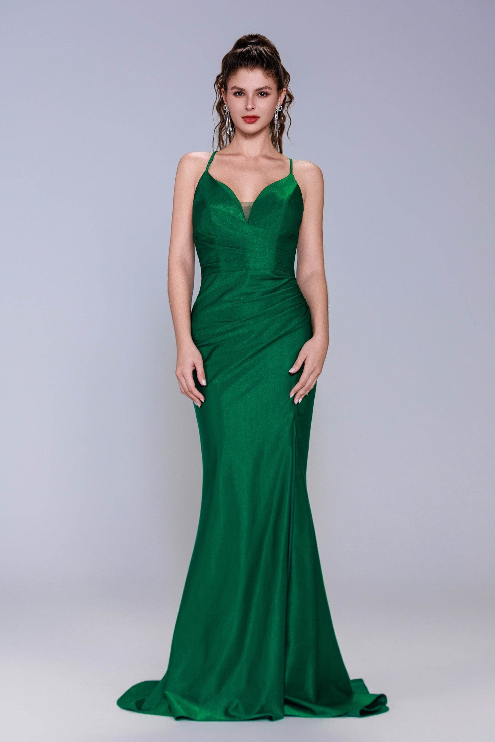 Elegant Sheath Column Sweep Brush Train Stretch Satin Prom Dress for Prom