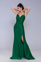 Elegant Sheath Column Sweep Brush Train Stretch Satin Prom Dress for Prom