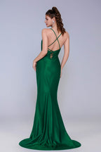 Elegant Sheath Column Sweep Brush Train Stretch Satin Prom Dress for Prom