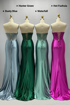 Elegant Sheath Column Sweep Brush Train Stretch Satin Prom Dress for Prom
