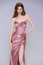 Elegant Sheath Column Sweep Brush Train Stretch Satin Prom Dress for Prom