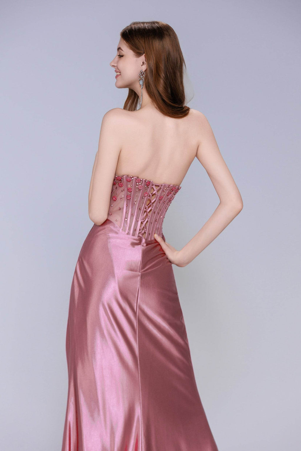 Elegant Sheath Column Sweep Brush Train Stretch Satin Prom Dress for Prom