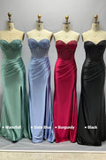 Elegant Sheath Column Sweep Brush Train Stretch Satin Prom Dress for Prom