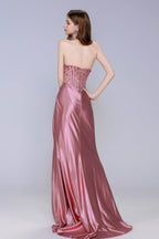 Elegant Sheath Column Sweep Brush Train Stretch Satin Prom Dress for Prom