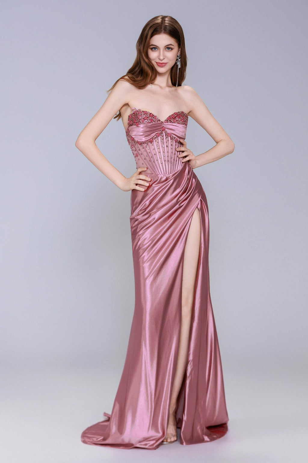 Elegant Sheath Column Sweep Brush Train Stretch Satin Prom Dress for Prom