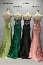 Elegant Sheath Column Sweep Brush Train Stretch Satin Prom Dress for Prom