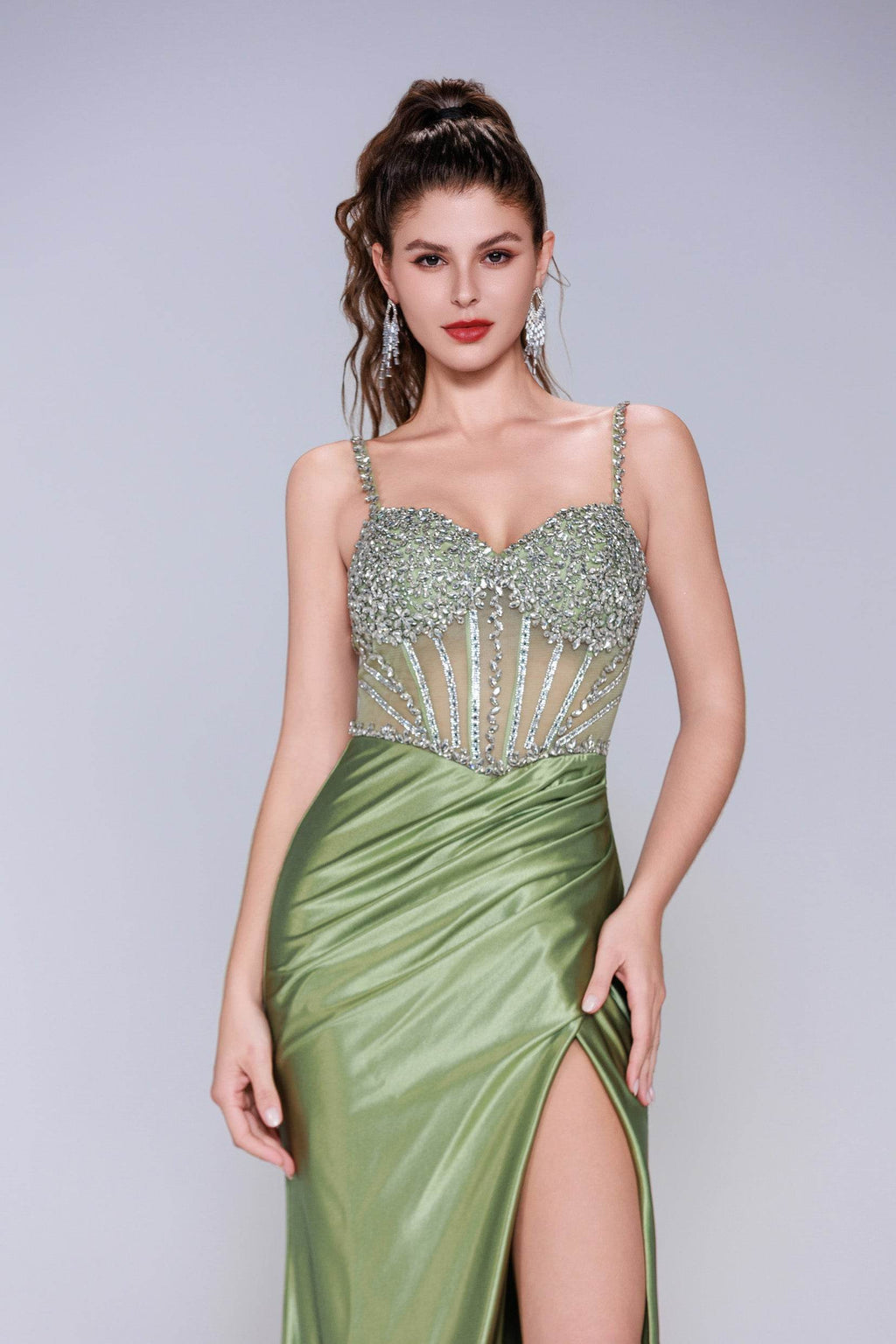 Elegant Sheath Column Sweep Brush Train Stretch Satin Prom Dress for Prom
