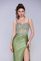 Elegant Sheath Column Sweep Brush Train Stretch Satin Prom Dress for Prom