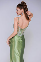 Elegant Sheath Column Sweep Brush Train Stretch Satin Prom Dress for Prom