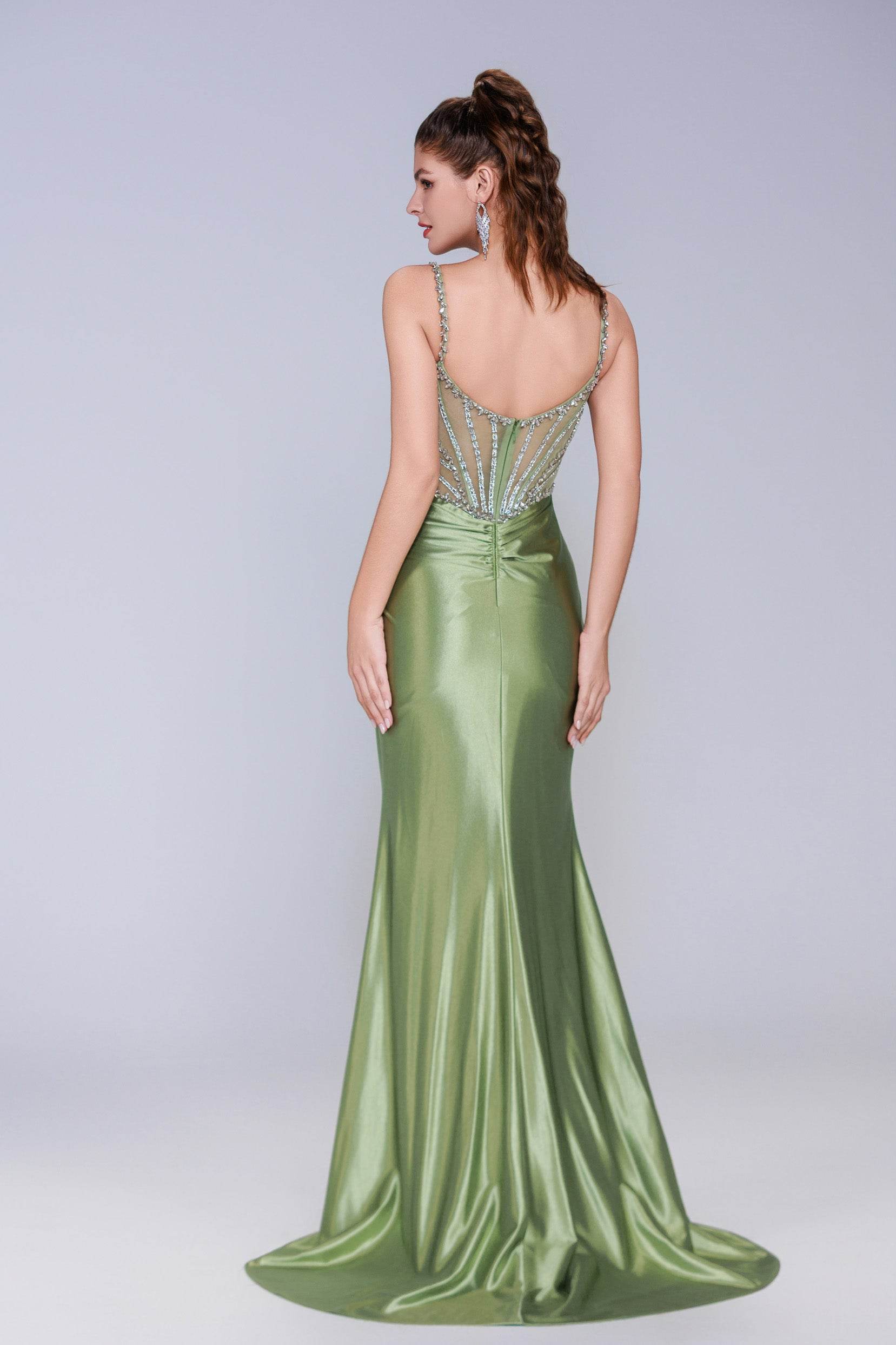 Elegant Sheath Column Sweep Brush Train Stretch Satin Prom Dress for Prom