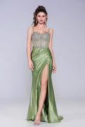 Elegant Sheath Column Sweep Brush Train Stretch Satin Prom Dress for Prom