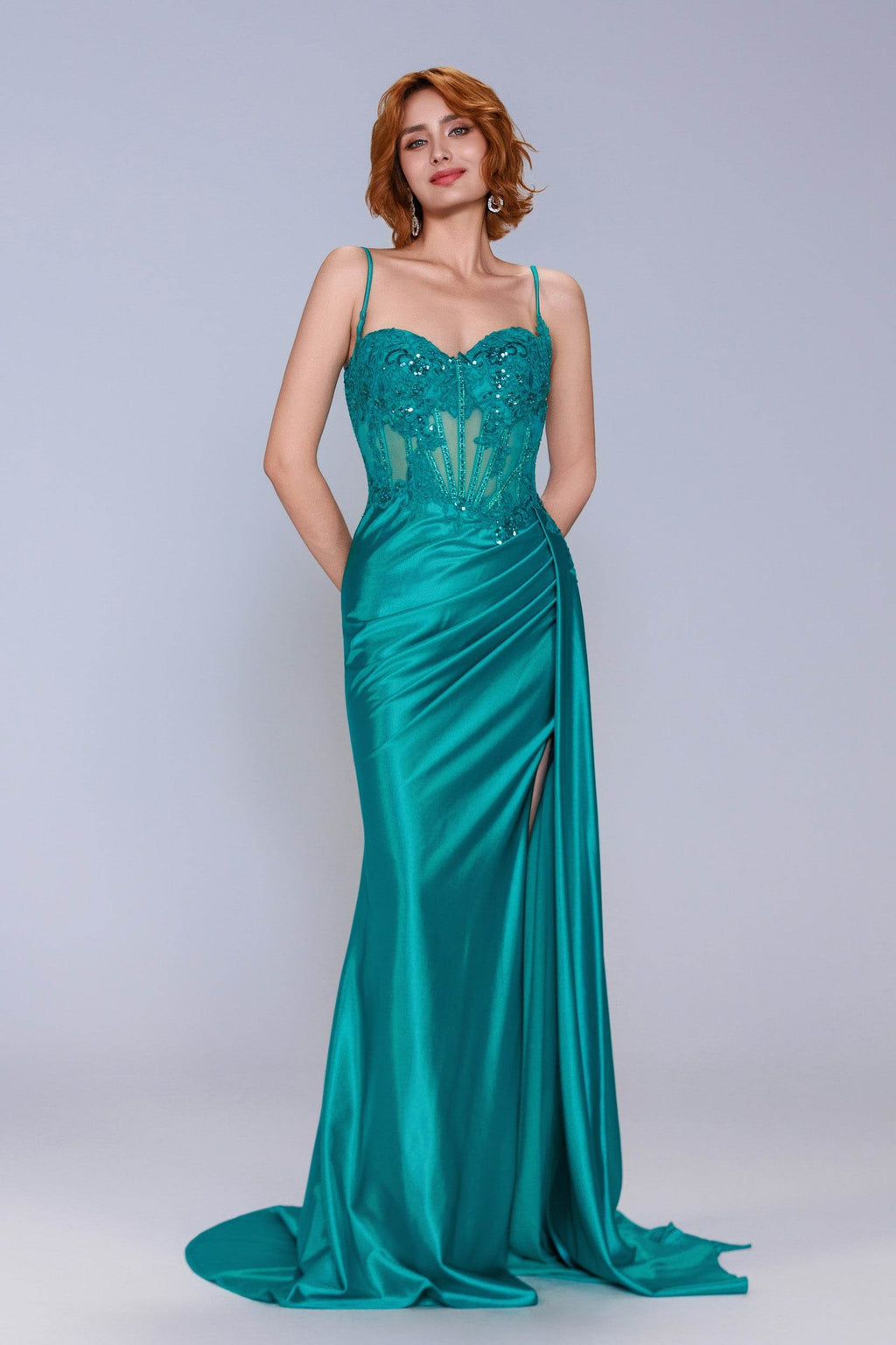 Elegant Sheath Column Sweep Brush Train Stretch Satin Prom Dress for Prom