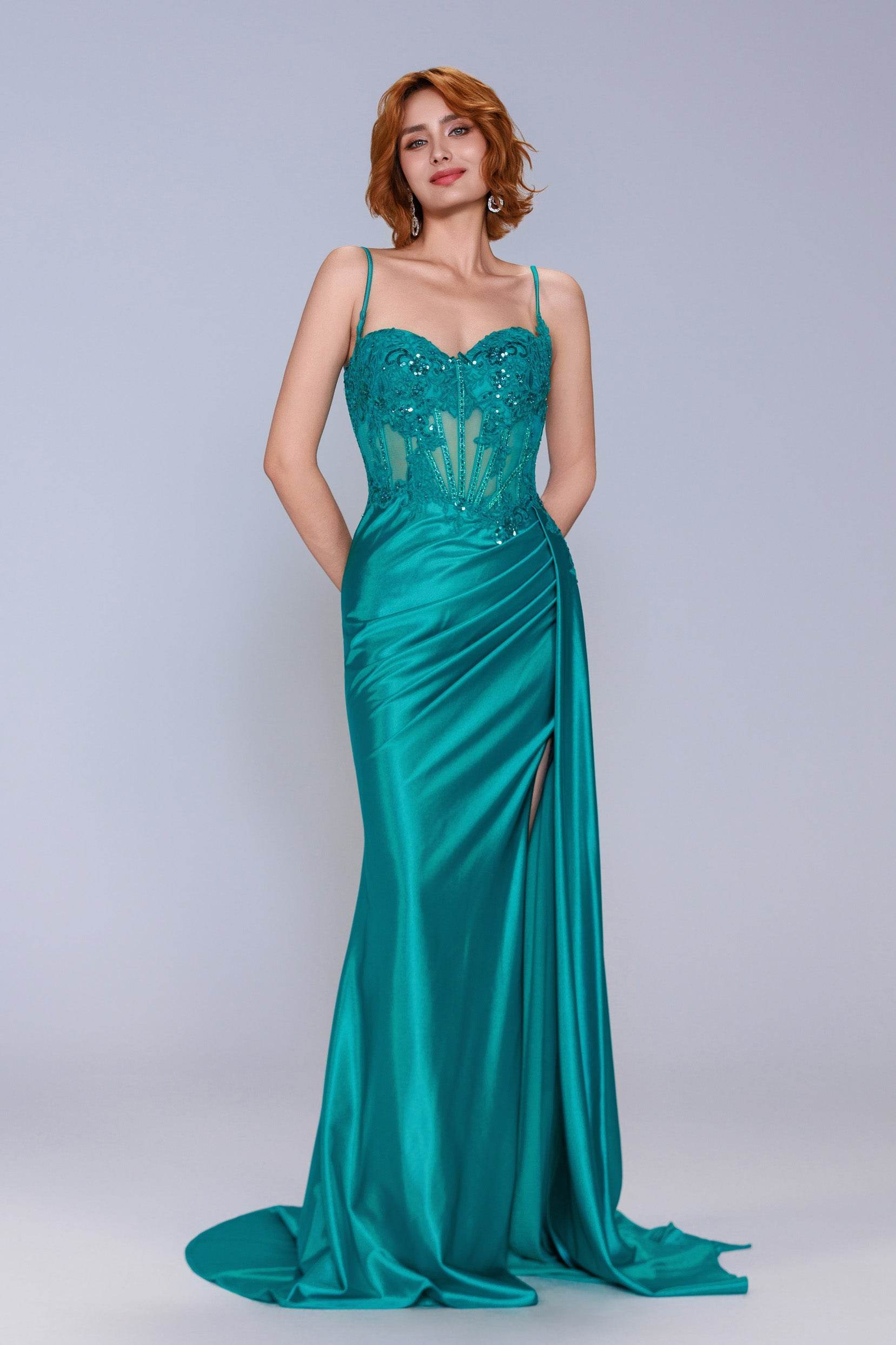 Elegant Sheath Column Sweep Brush Train Stretch Satin Prom Dress for Prom