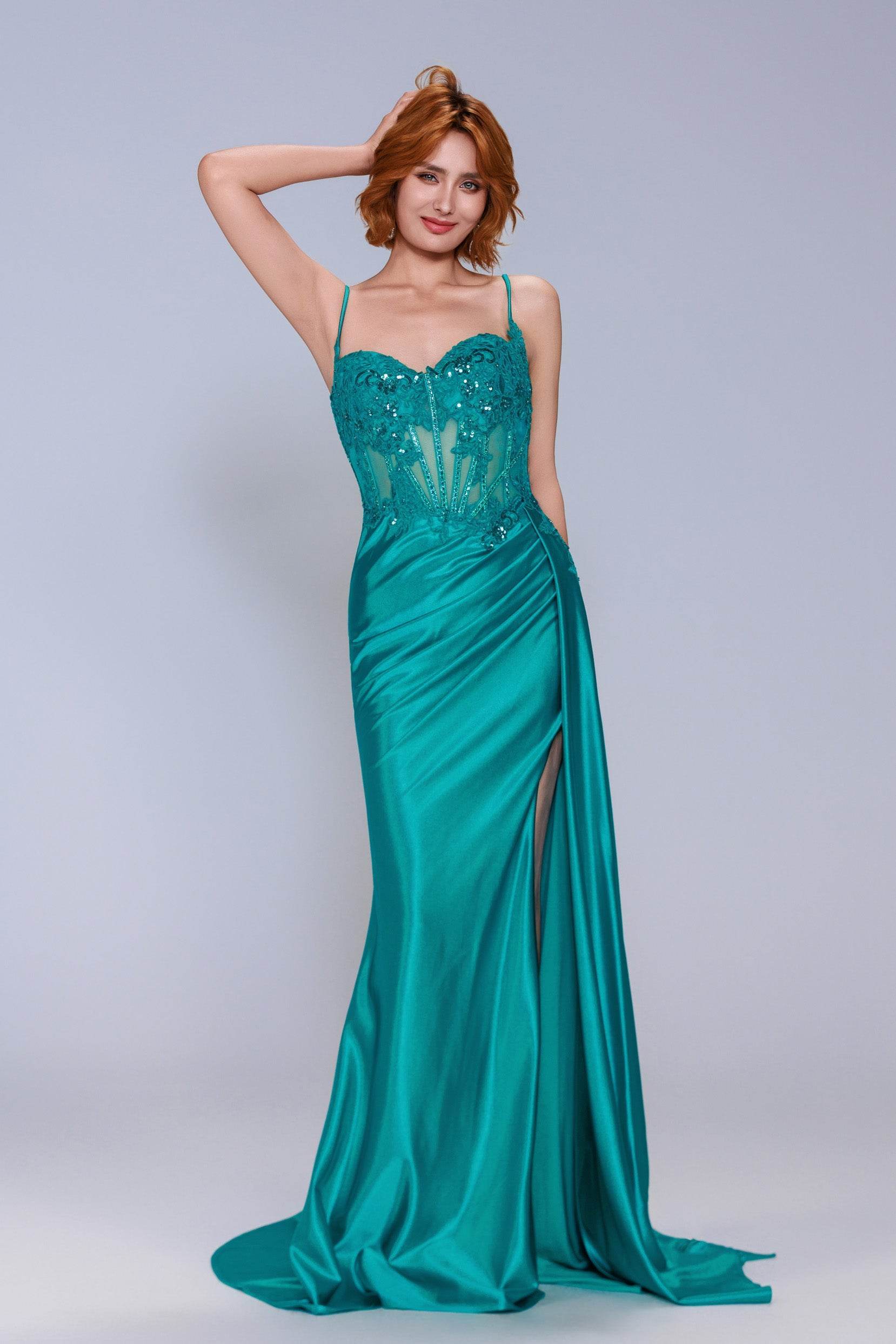 Elegant Sheath Column Sweep Brush Train Stretch Satin Prom Dress for Prom