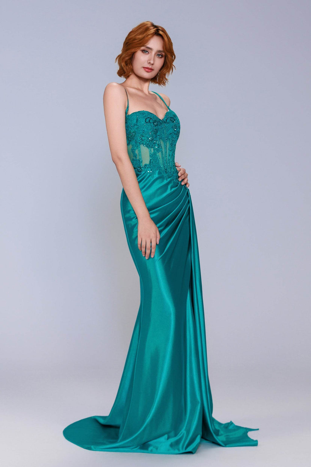 Elegant Sheath Column Sweep Brush Train Stretch Satin Prom Dress for Prom