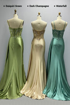Elegant Sheath Column Sweep Brush Train Stretch Satin Prom Dress for Prom