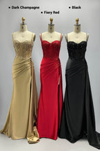 Elegant Sheath Column Sweep Brush Train Stretch Satin Prom Dress for Prom