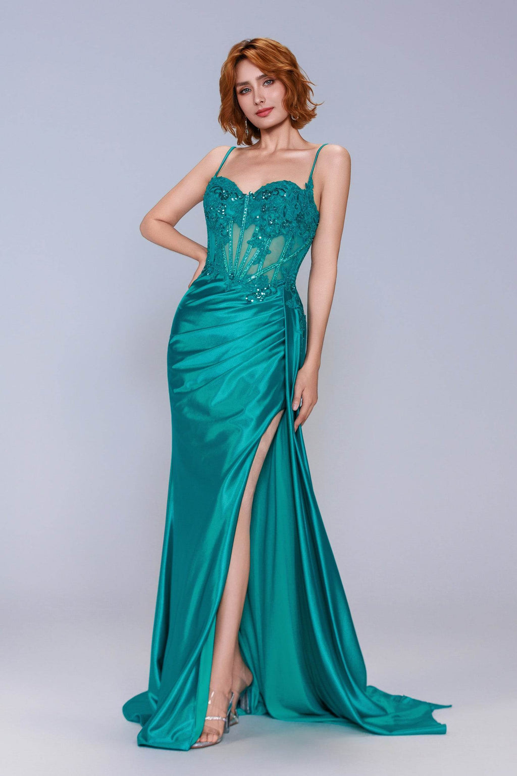 Elegant Sheath Column Sweep Brush Train Stretch Satin Prom Dress for Prom