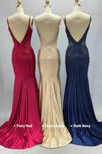 Elegant Sheath Column Sweep Brush Train Sequined Prom Dress for Prom