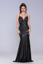 Elegant Sheath Column Sweep Brush Train Sequined Prom Dress for Prom