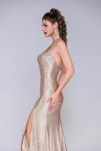 Elegant Sheath Column Sweep Brush Train Sequined Prom Dress for Prom