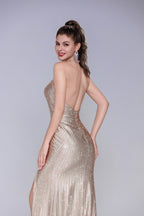 Elegant Sheath Column Sweep Brush Train Sequined Prom Dress for Prom
