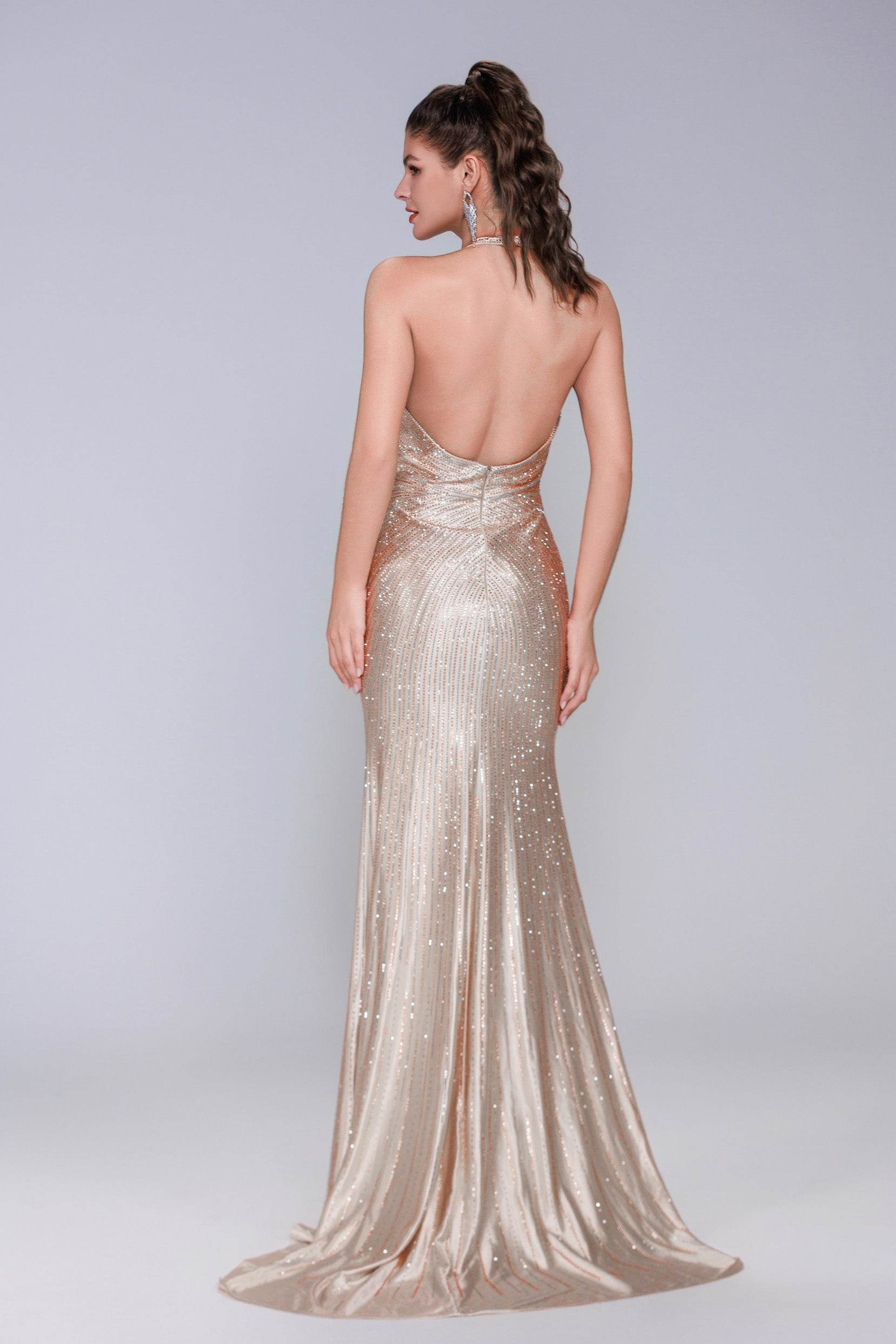 Elegant Sheath Column Sweep Brush Train Sequined Prom Dress for Prom