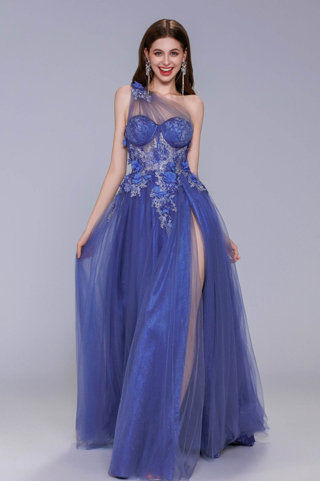 Elegant A Line Sweep Brush Train Tulle Prom Dress for Prom
