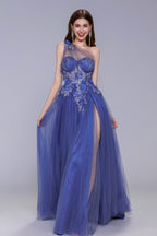 Elegant A Line Sweep Brush Train Tulle Prom Dress for Prom
