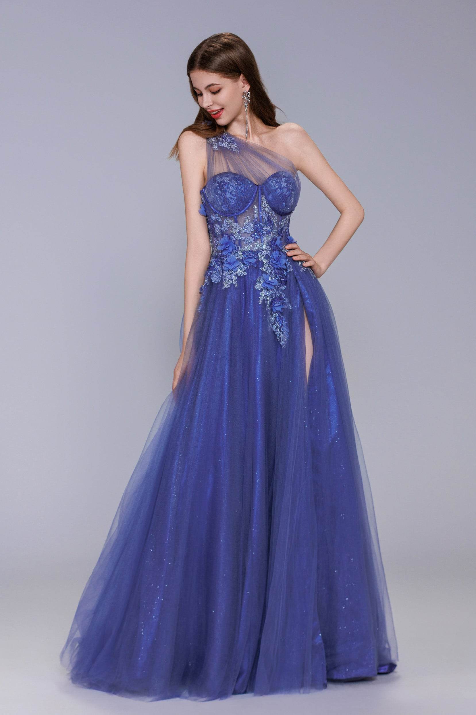 Elegant A Line Sweep Brush Train Tulle Prom Dress for Prom