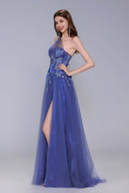 Elegant A Line Sweep Brush Train Tulle Prom Dress for Prom