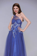 Elegant A Line Sweep Brush Train Tulle Prom Dress for Prom