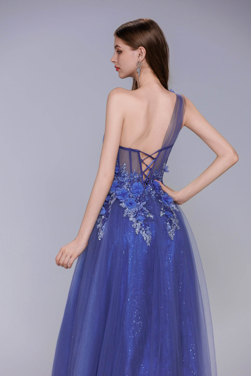 Elegant A Line Sweep Brush Train Tulle Prom Dress for Prom