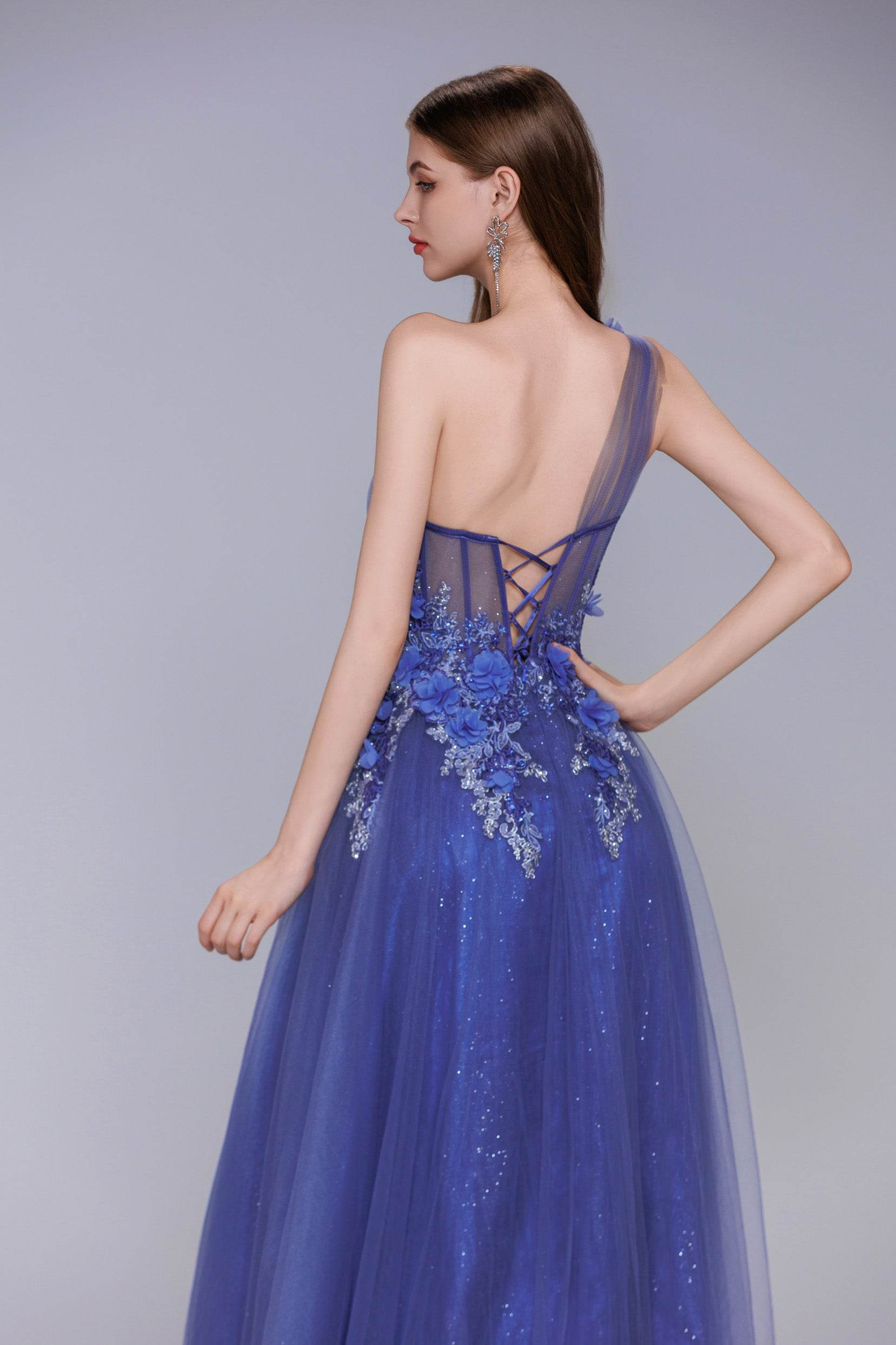 Elegant A Line Sweep Brush Train Tulle Prom Dress for Prom