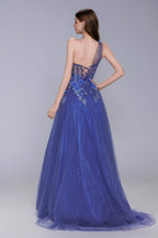 Elegant A Line Sweep Brush Train Tulle Prom Dress for Prom