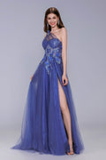Elegant A Line Sweep Brush Train Tulle Prom Dress for Prom