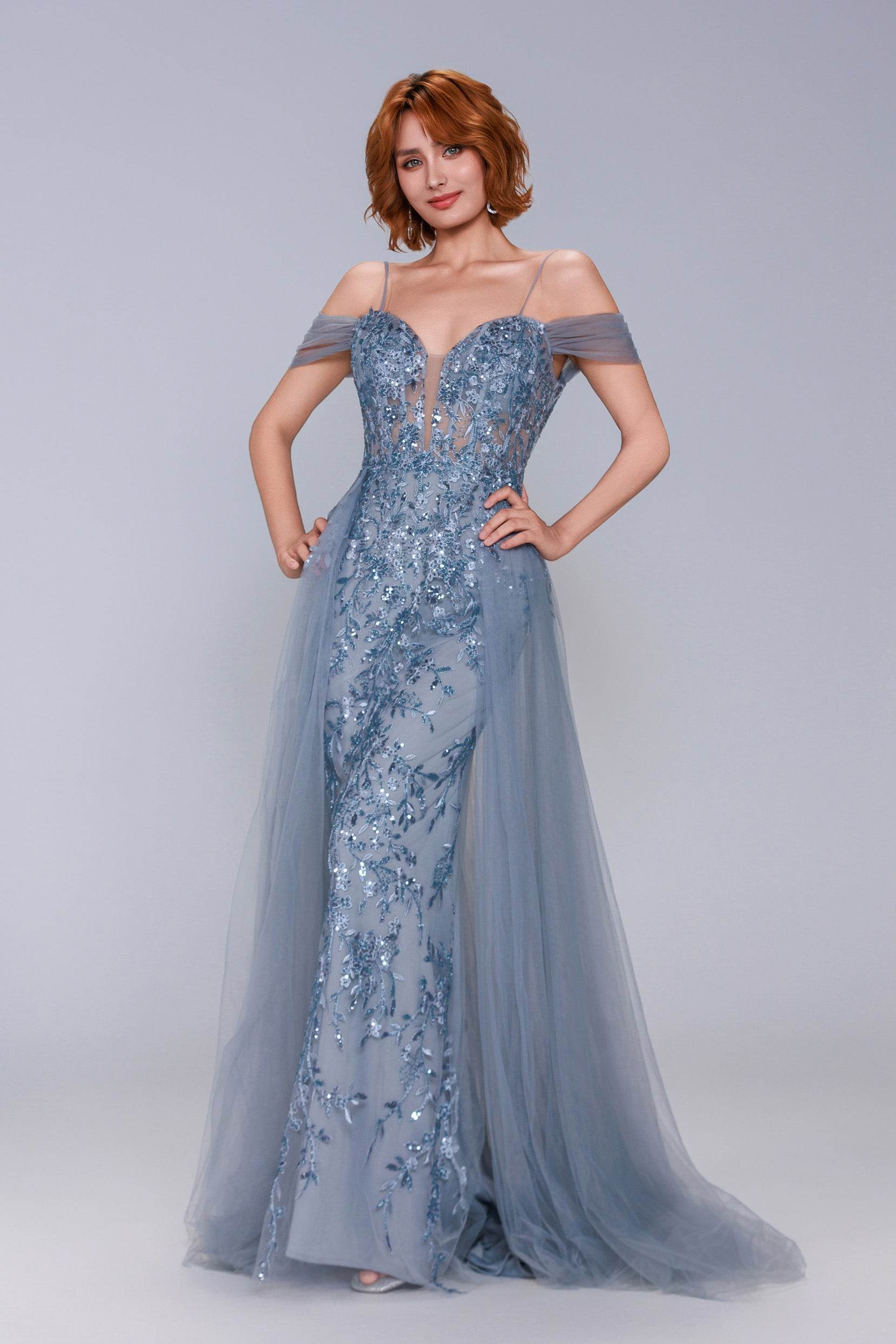 Elegant Sheath Column Maxi Tulle Prom Dress for Prom