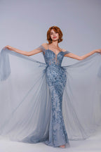 Elegant Sheath Column Maxi Tulle Prom Dress for Prom