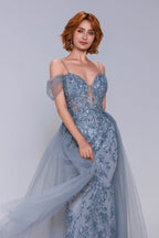 Elegant Sheath Column Maxi Tulle Prom Dress for Prom