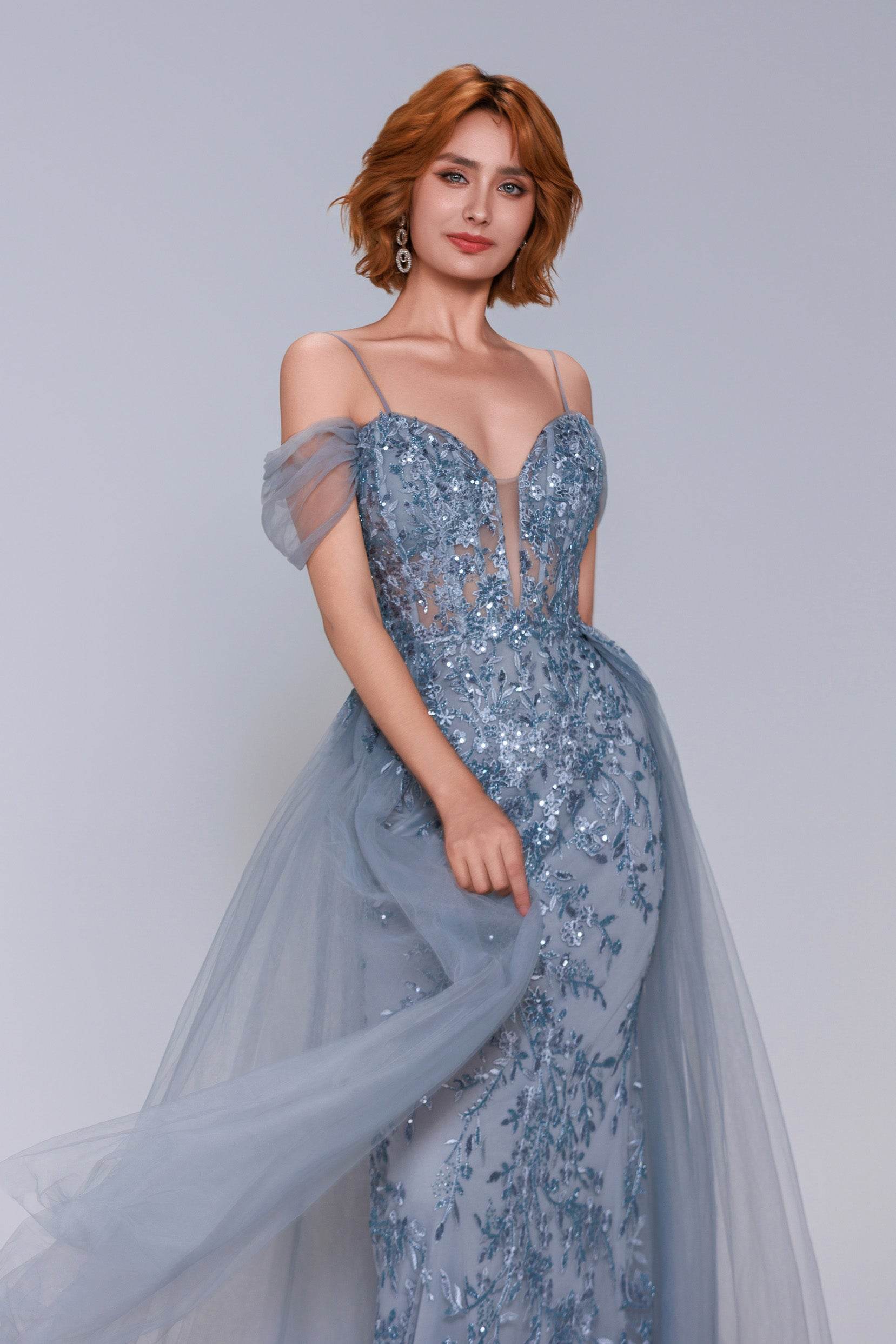 Elegant Sheath Column Maxi Tulle Prom Dress for Prom