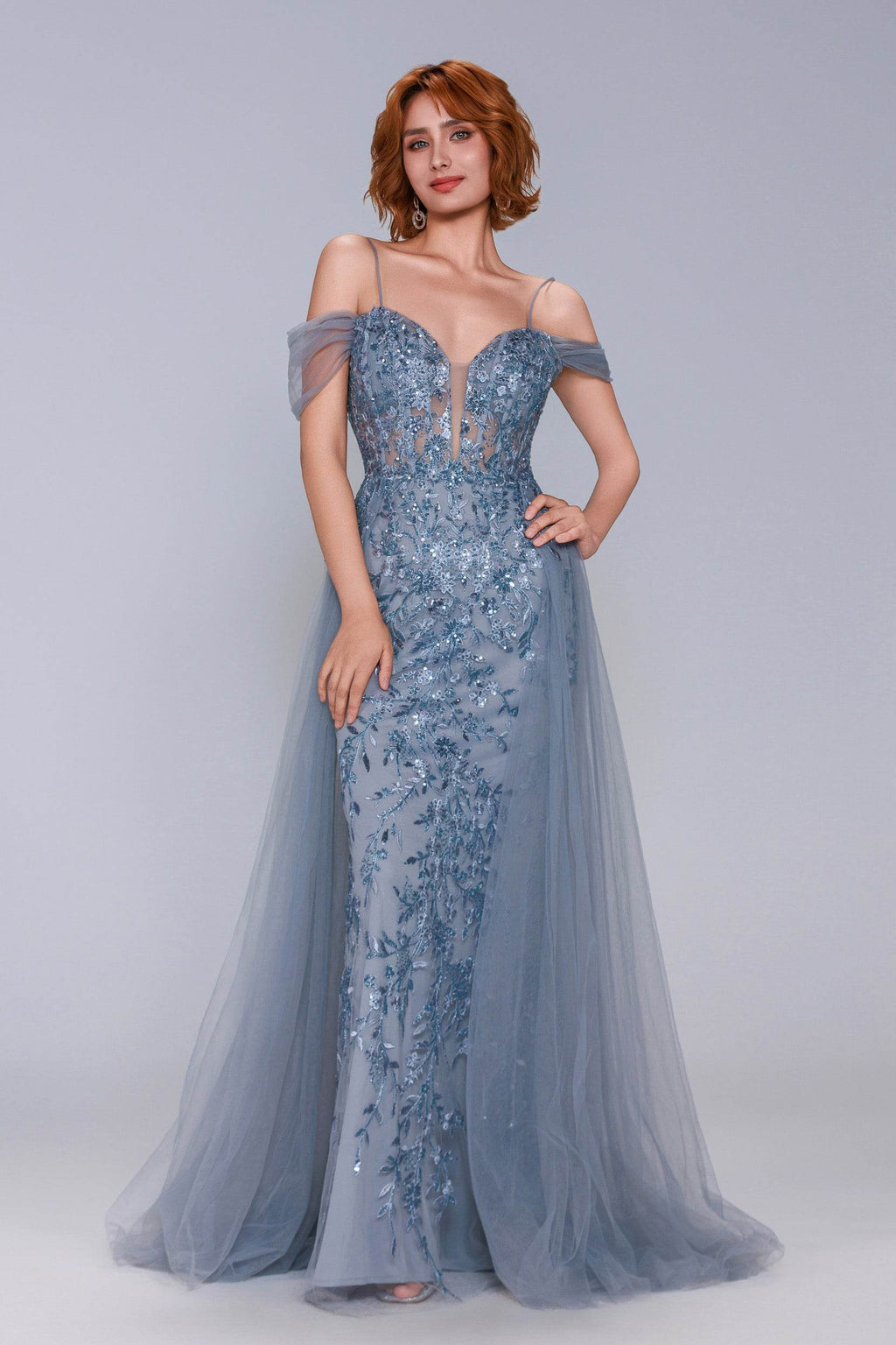 Elegant Sheath Column Maxi Tulle Prom Dress for Prom