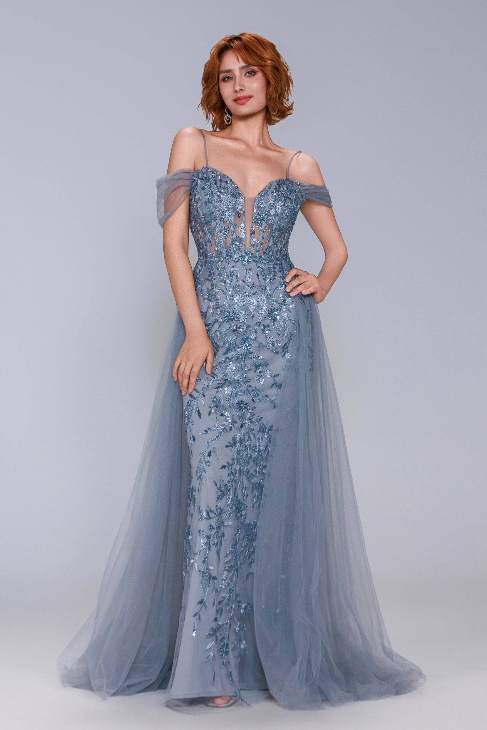 Elegant Sheath Column Maxi Tulle Prom Dress for Prom