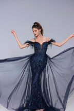 Elegant Sheath Column Maxi Tulle Prom Dress for Prom